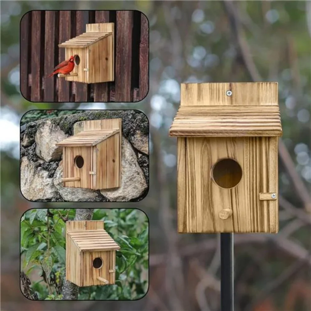 Wood Bird Houses for Outside with Pole Wooden Bird House for Finch Bluebird